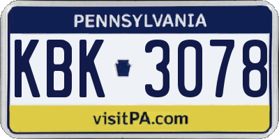 PA license plate KBK3078