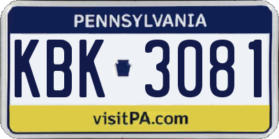 PA license plate KBK3081