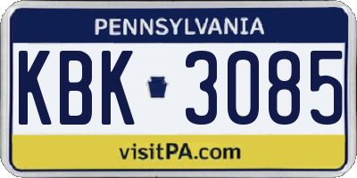 PA license plate KBK3085