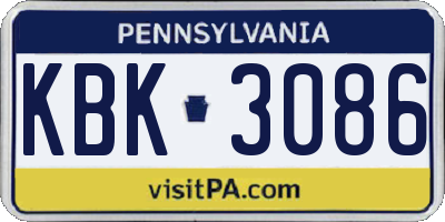 PA license plate KBK3086