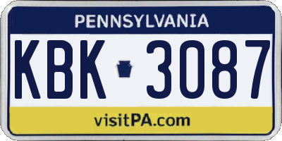 PA license plate KBK3087