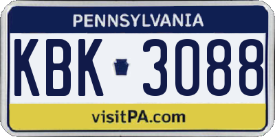 PA license plate KBK3088