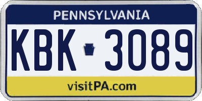 PA license plate KBK3089