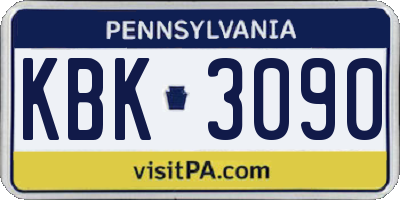 PA license plate KBK3090