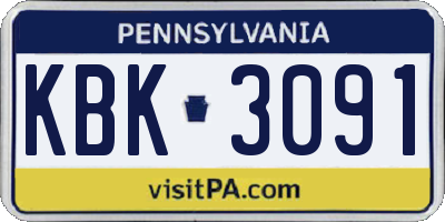 PA license plate KBK3091