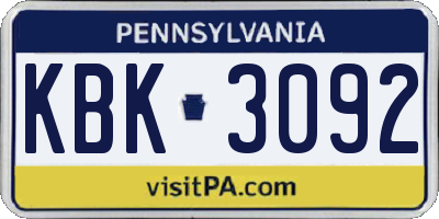 PA license plate KBK3092