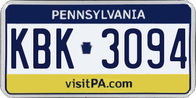 PA license plate KBK3094