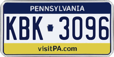 PA license plate KBK3096