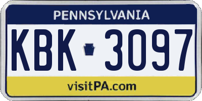 PA license plate KBK3097