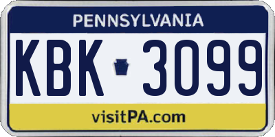 PA license plate KBK3099