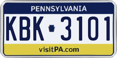 PA license plate KBK3101