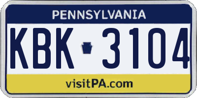 PA license plate KBK3104