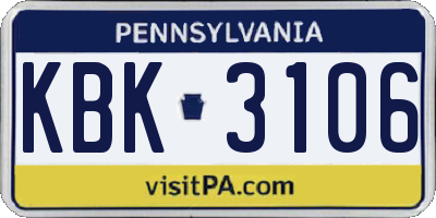 PA license plate KBK3106