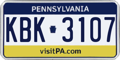 PA license plate KBK3107