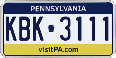 PA license plate KBK3111