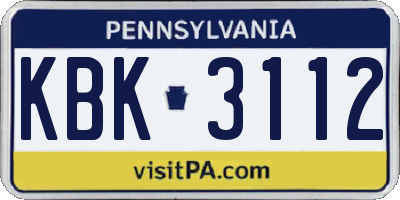 PA license plate KBK3112