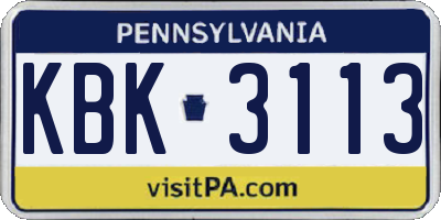 PA license plate KBK3113