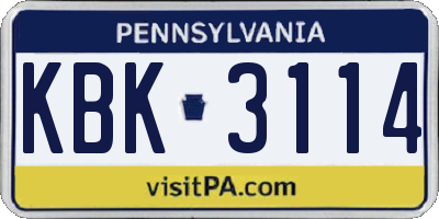 PA license plate KBK3114
