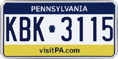 PA license plate KBK3115