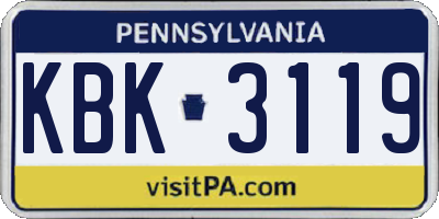 PA license plate KBK3119