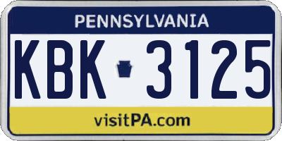 PA license plate KBK3125