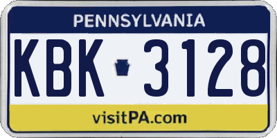 PA license plate KBK3128