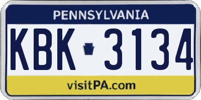 PA license plate KBK3134