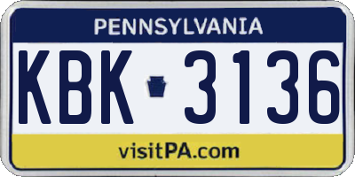 PA license plate KBK3136