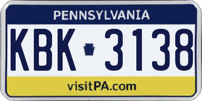 PA license plate KBK3138
