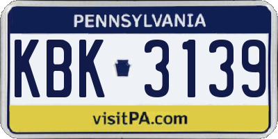 PA license plate KBK3139