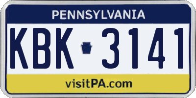 PA license plate KBK3141