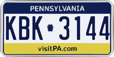 PA license plate KBK3144