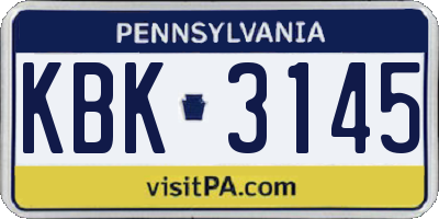 PA license plate KBK3145