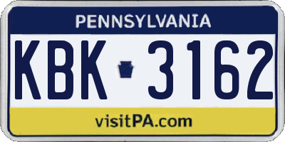 PA license plate KBK3162