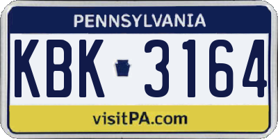 PA license plate KBK3164