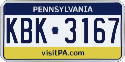 PA license plate KBK3167
