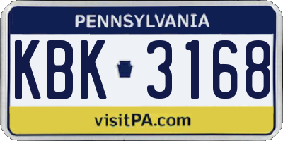 PA license plate KBK3168