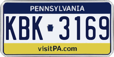 PA license plate KBK3169