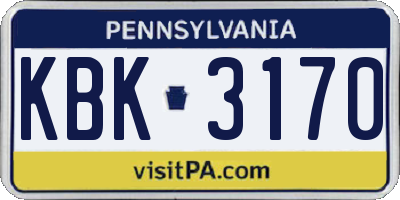 PA license plate KBK3170