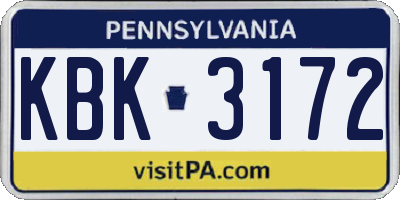 PA license plate KBK3172