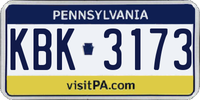 PA license plate KBK3173