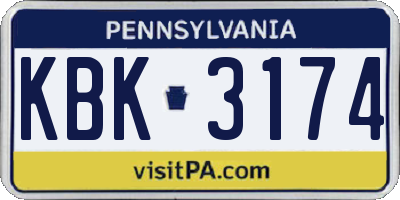PA license plate KBK3174