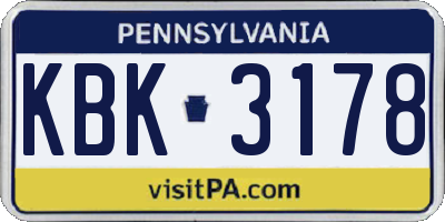 PA license plate KBK3178