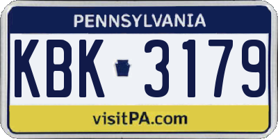PA license plate KBK3179