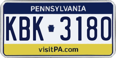 PA license plate KBK3180