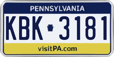 PA license plate KBK3181