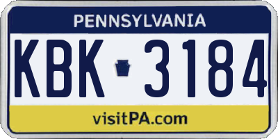 PA license plate KBK3184
