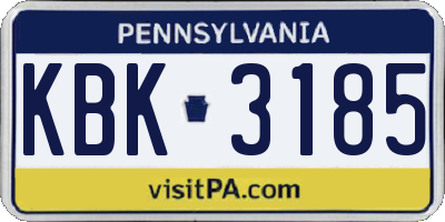 PA license plate KBK3185