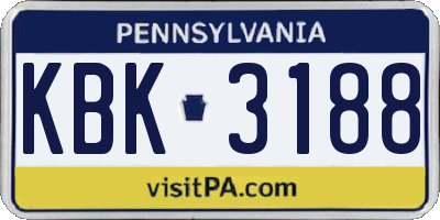 PA license plate KBK3188