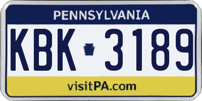 PA license plate KBK3189